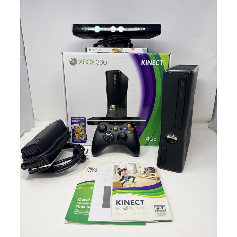Microsoft Xbox 360 S 4GB Console Kinect Controller Box Tested